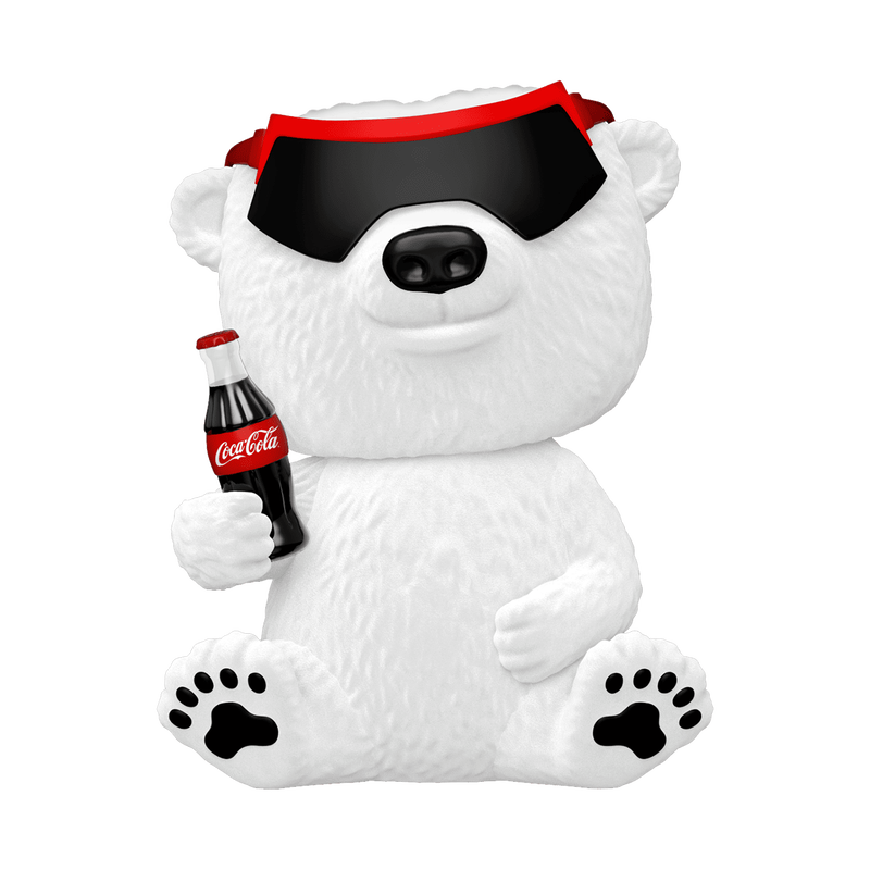 Exclusive flocked Pop! 90s Coca-Cola Bear with shades and a Coca-Cola bottle
